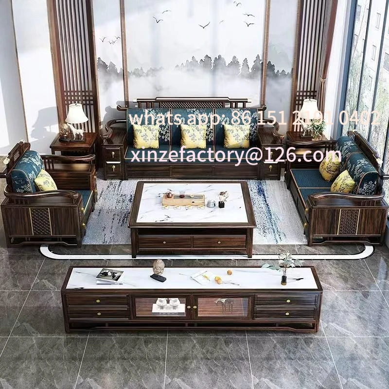 

Customizable New Chinese Solid Wood Ebony Wood High-end Simple Villa Home Living Room Sofa Large Apartment Sofa