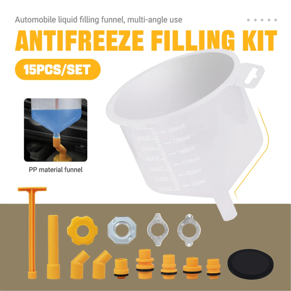 Multi-Vehicle 15Pcs/Set Spill Proof Coolant Filling Kit Plastic Funnel Spout Pour Oil Tool For Universal Engine Maintenance