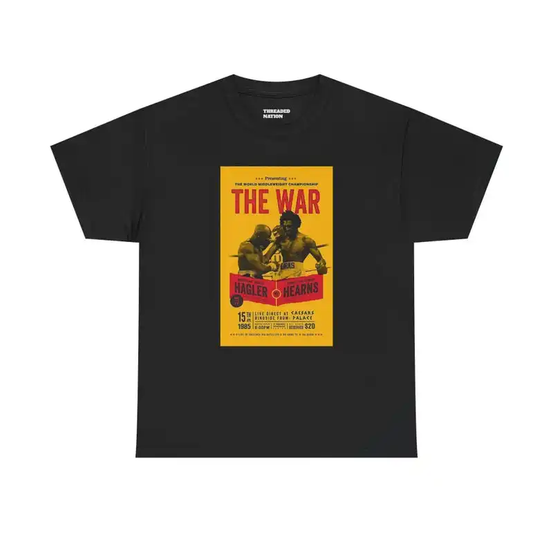 The War boxing poster Tee ,Graphic Short Sleeve Crew Neck Cotton T-Shirt | Vintage fighter graphic, red yellow retro design