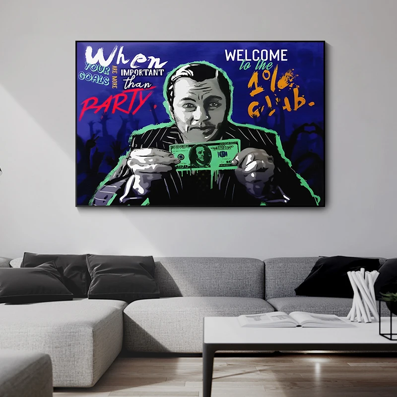 Street Graffiti Art The Wolf of Wall Street Canvas Poster Money Motivational Living Room Decorative Painting Cuadros Wall Art