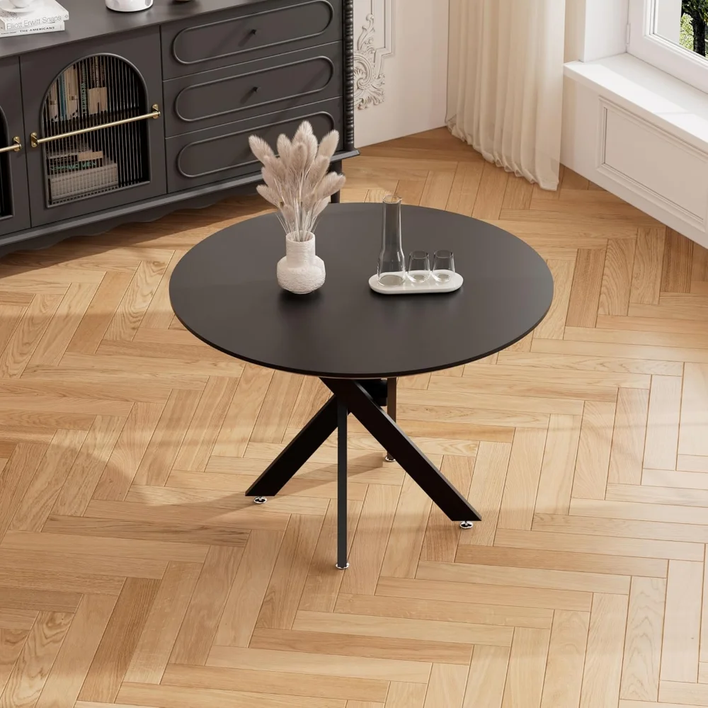 

42" Round Dining Table for 2-4, Modern Wooden Circle Dining Table Save Space