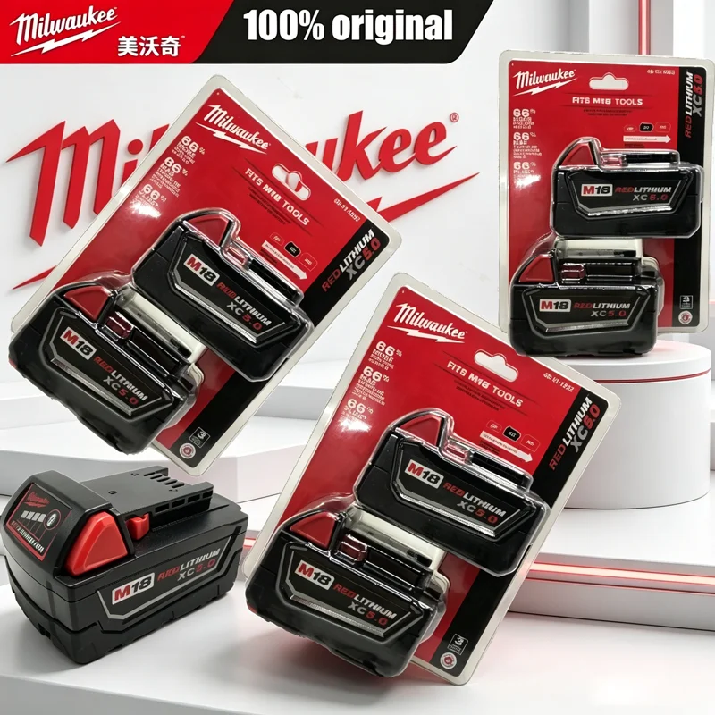 

M18 Original Milwaukee 18V Rechargeable Li-ion Battery,18V 5.0Ah 6.0Ah Long Cycle Life Replacement for M18B5 M18B6 Power Tools