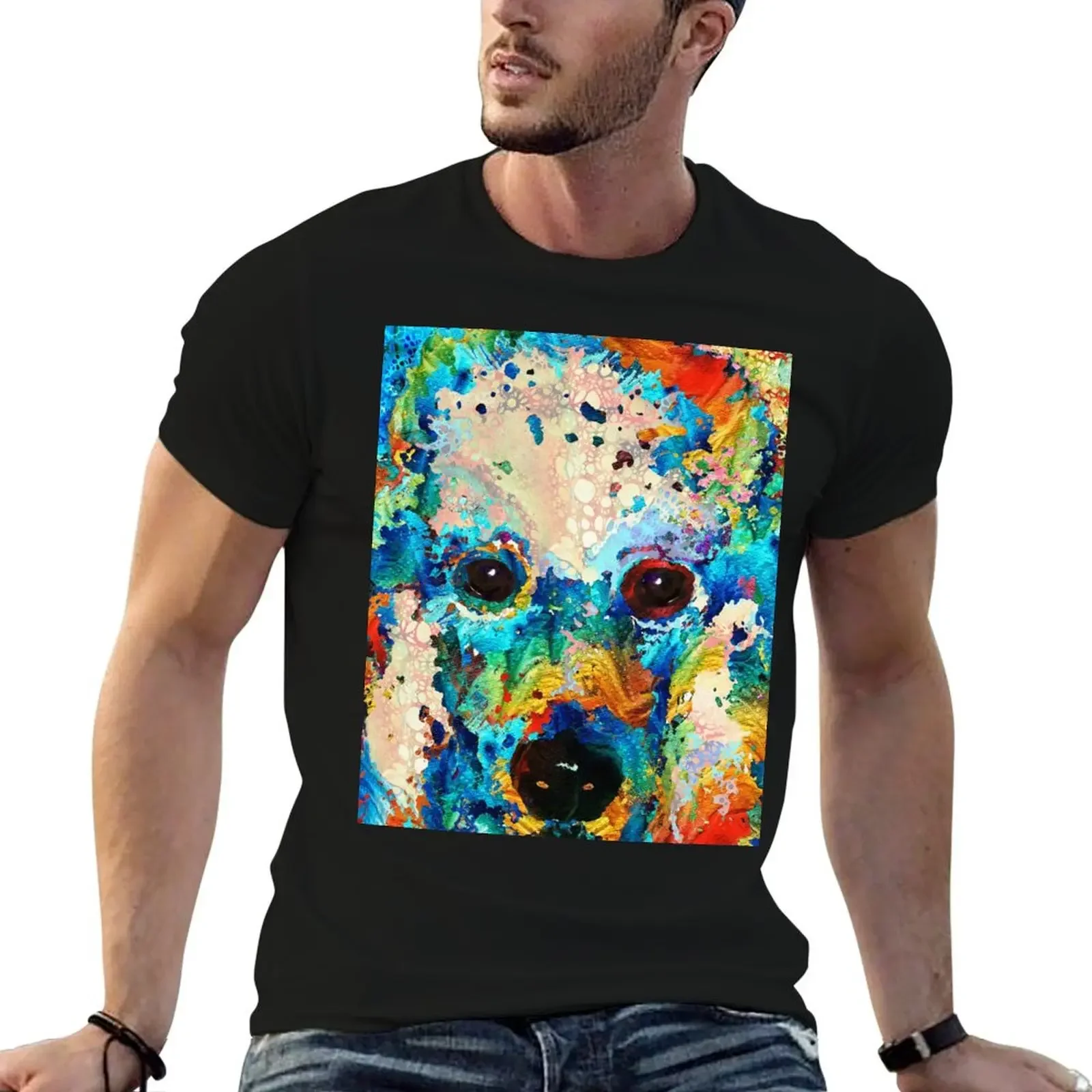 Rainbow Color Poodle Dog Art by Sharon Cummings T-Shirt tops plus size clothes affliction shirts mens plain t shirts