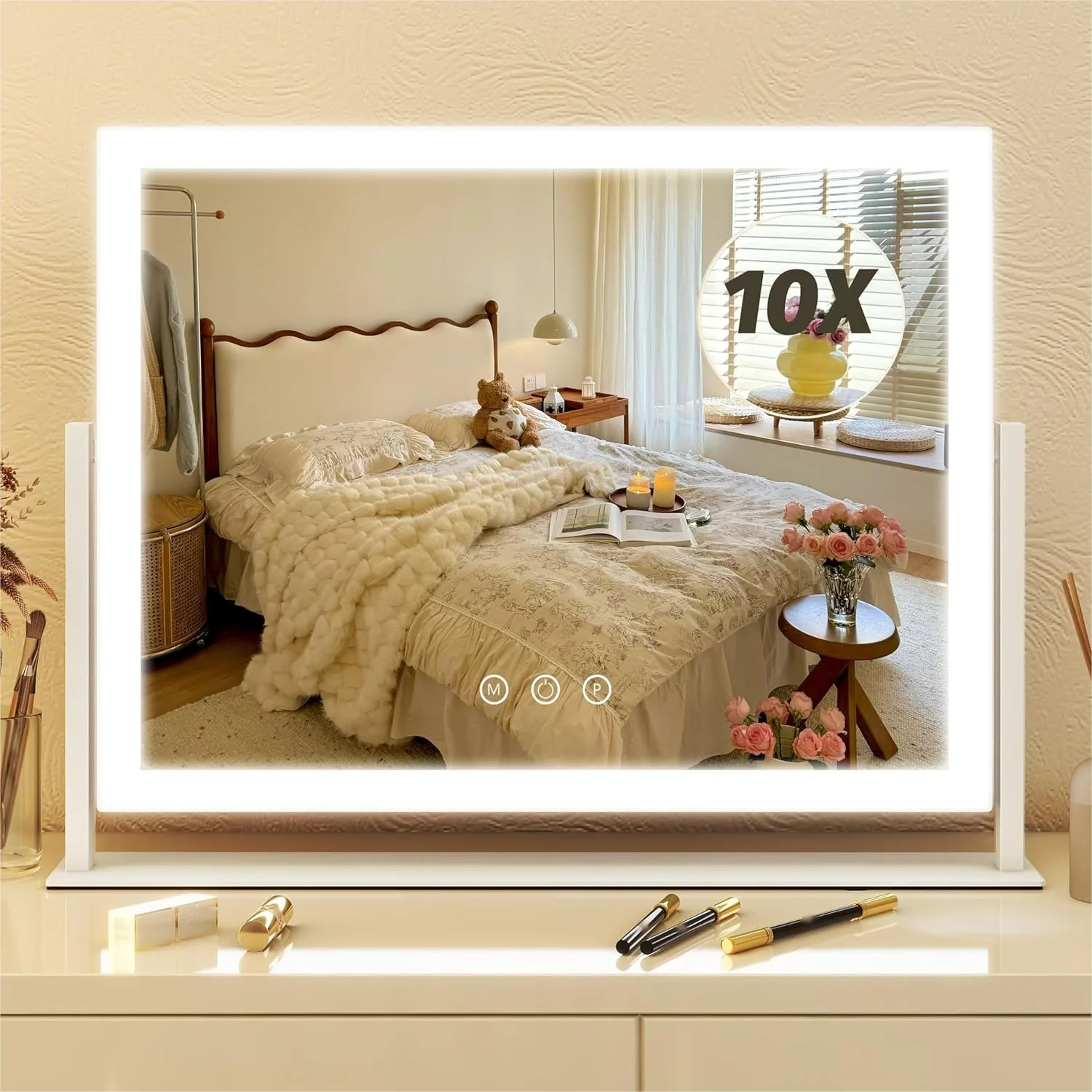 

Зеркало для макияжа с подсветкой 13'' x 17'', сенсорный экран, регулируемая 3-цветная подсветка для спальни или рабочего стола