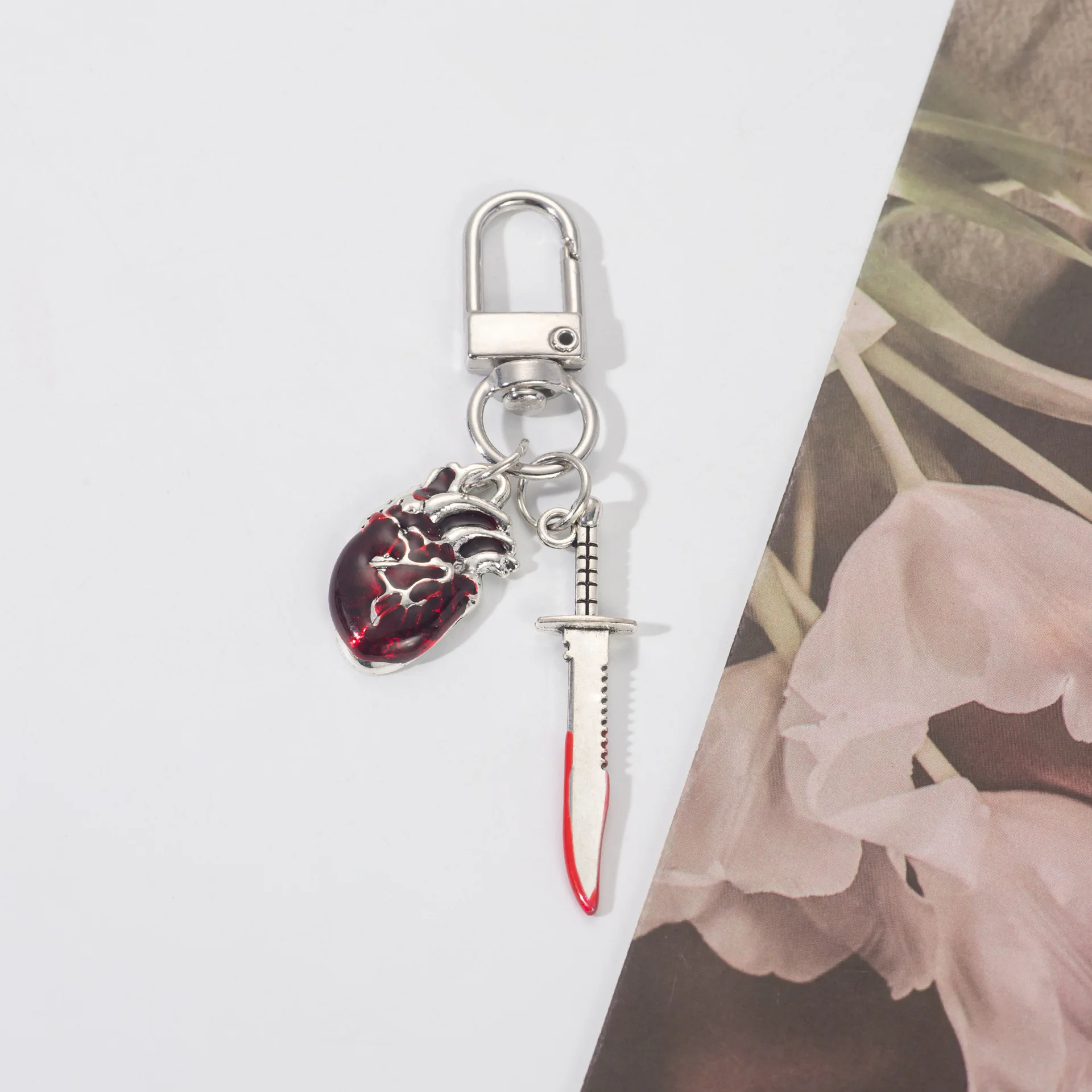 keychains emo red heart keychain gothic y2k grunge jewelry dainty silver color tonebloody red human heart pendant personalized g