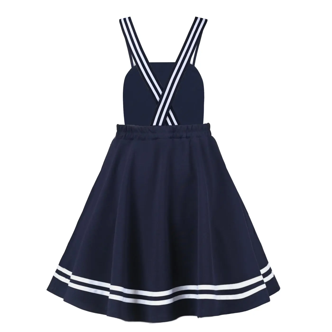 Girls Dress Blue Book Ruler Floral Spaghetti Strap Criss Cross School