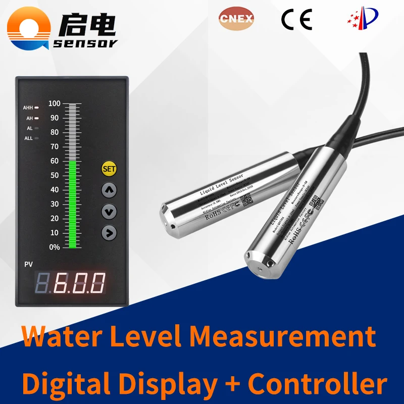 

Water Level Sensor DC24V with LCD Controller AC220V 0-5m Cable 4-20mA 0-10V RS485 Liquid Level Control Instrument