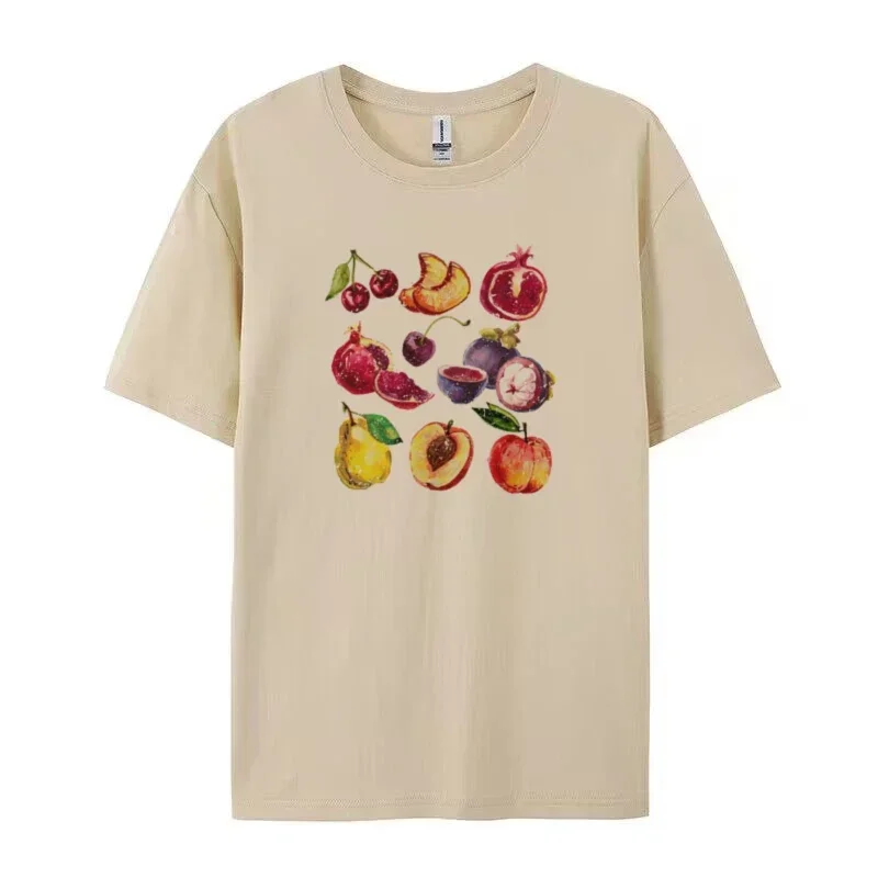 الرجعية الفاكهة الجرافيك تيز خمر Cottagecore الجمالية تي شيرت لطيف نباتي تي شيرت الإناث فضفاضة قصيرة الأكمام الصيف النساء بلايز #2