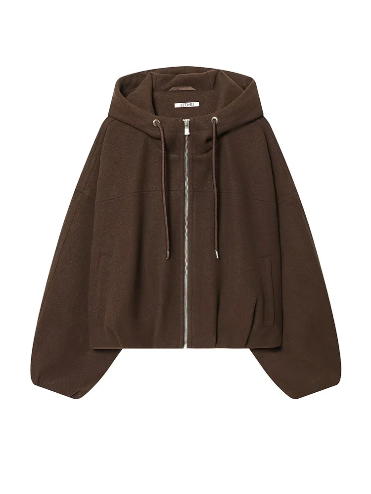 HH Women Autumn Fashion Loose Drawstring Zipper Hooded Jacket Female High Street Casual Long-Sleeved Solid Pockets Jacket