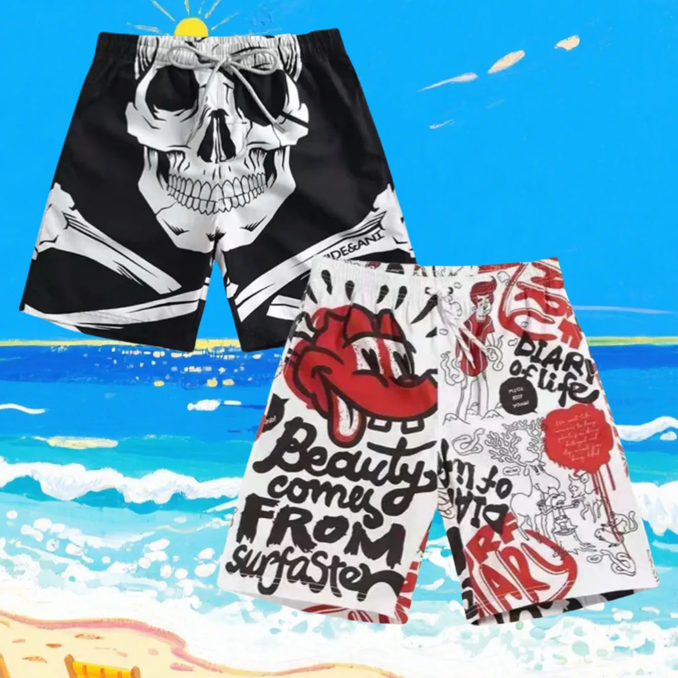 

Новые шорты для верховой езды, персонализированные шорты с мультяшным принтом для повседневного спорта, дышащие мужские удобные повседневные пляжные брюки