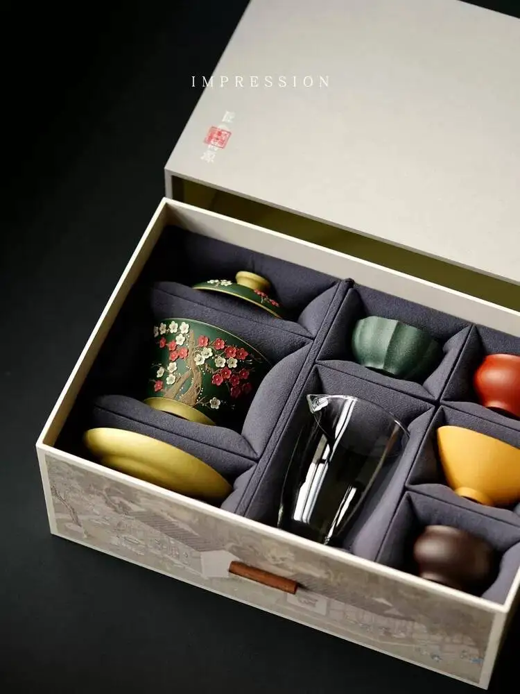 Sand Pot Impression Plum Blossom Snow Qiao/Xi Shang Meixiao/Listening To Rain In The Lotus Pond Gaiwan Gift Box Duan Ni