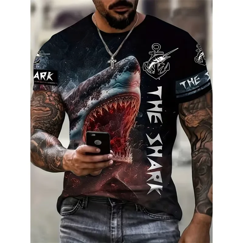 Funny Shark Pattern T Shirt For Men Marine Animal 3D Printed Tees Summer Casual Short Sleeve Round Neck Tops Oversized