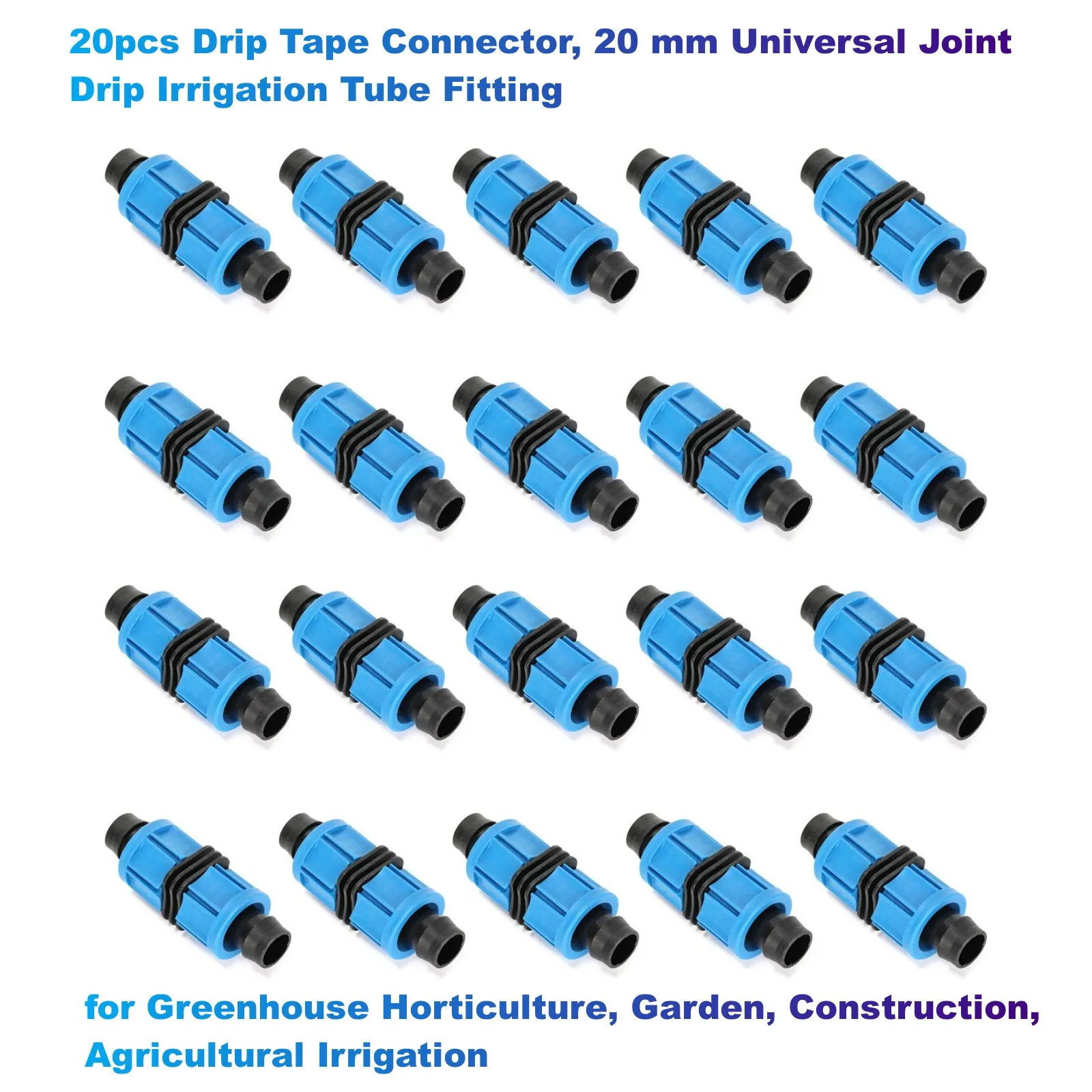 20pcs Drip Tape Connector, 20 mm Universal Joint Drip Irrigation Tube Fitting,For Greenhouse Horticulture, Garden, Construction