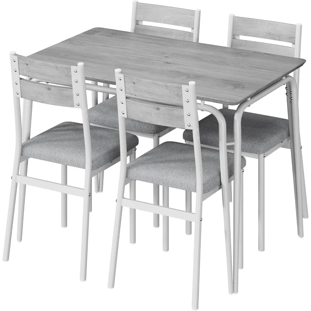 

5 Piece Dining Table Set for 4, Sturdy MDF, Metal Frame Square Table with Chairs, Compact Breakfast Set for Home