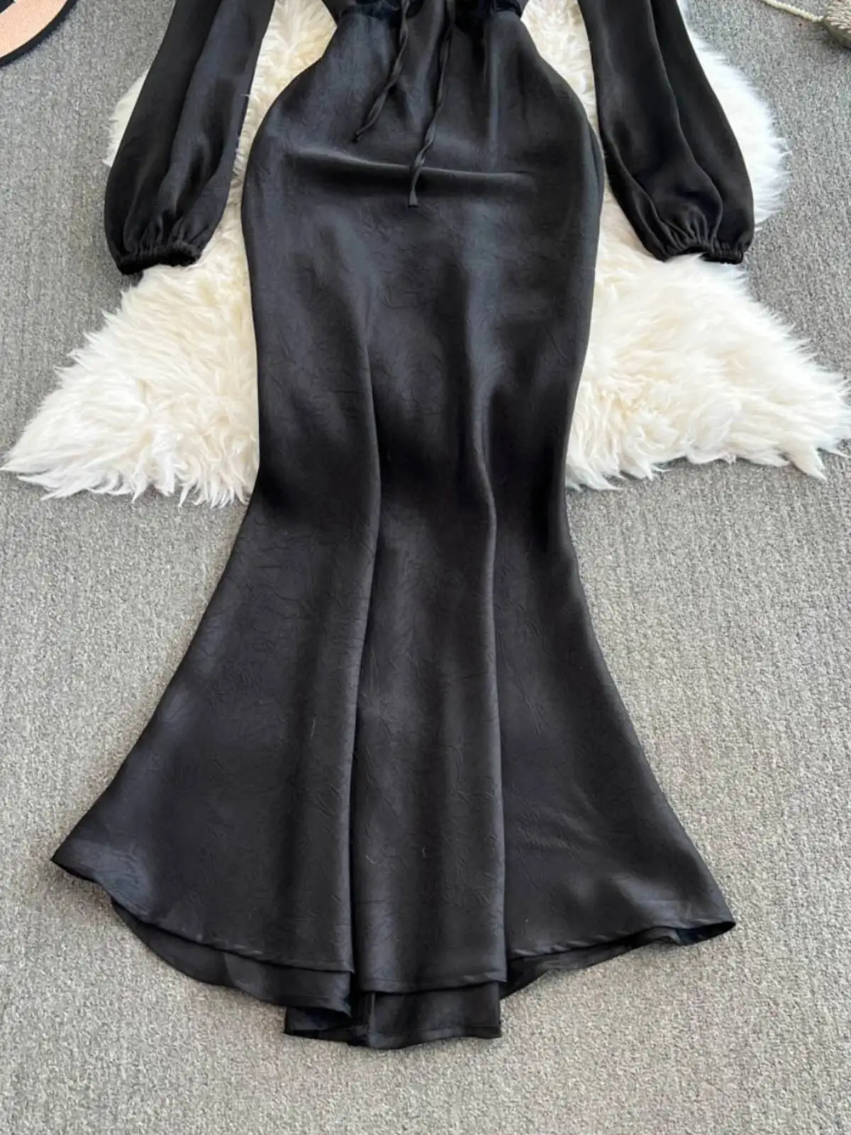 BabYoung 블랙 새틴 섹시한 v 넥 프랑스 연예인 드레스 여성 드레스 로얄 자매 스타일 긴 가운