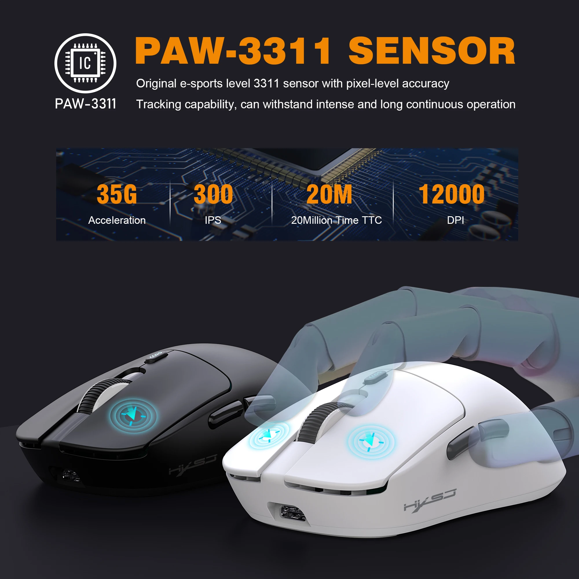 

T68 Wireless Three Mode Gaming Mouse 55g Lightweight TTC Switch 3311IC 12000dpi Adjustable 1000HZ 7 key Programmable