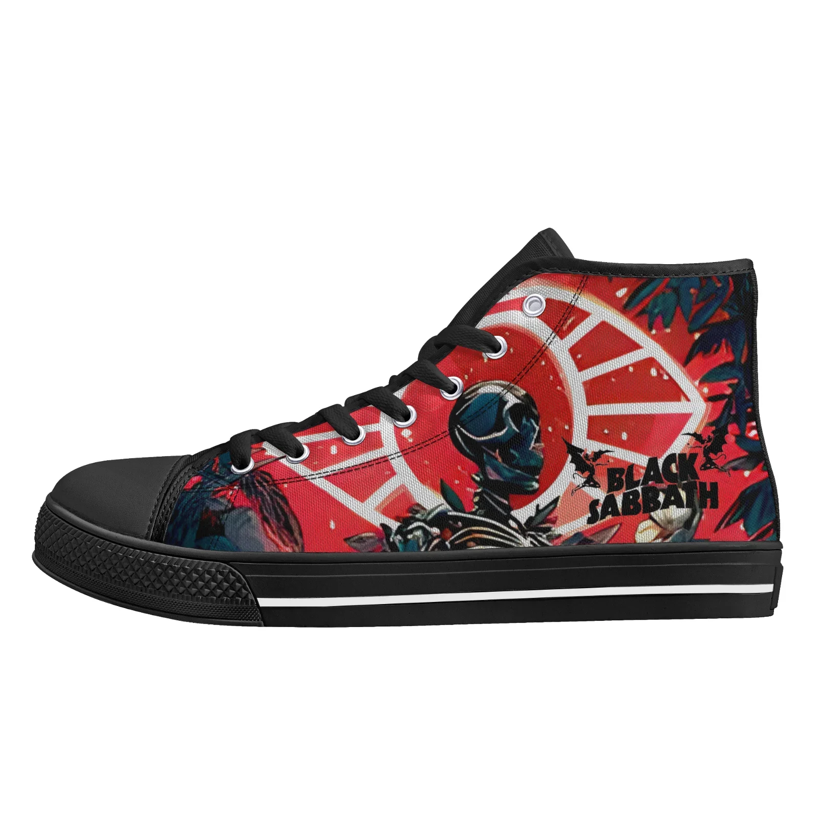 Black heavy metal dark style classic high top canvas shoes flat sneakers fashion and trendy athletic shoes for men and women