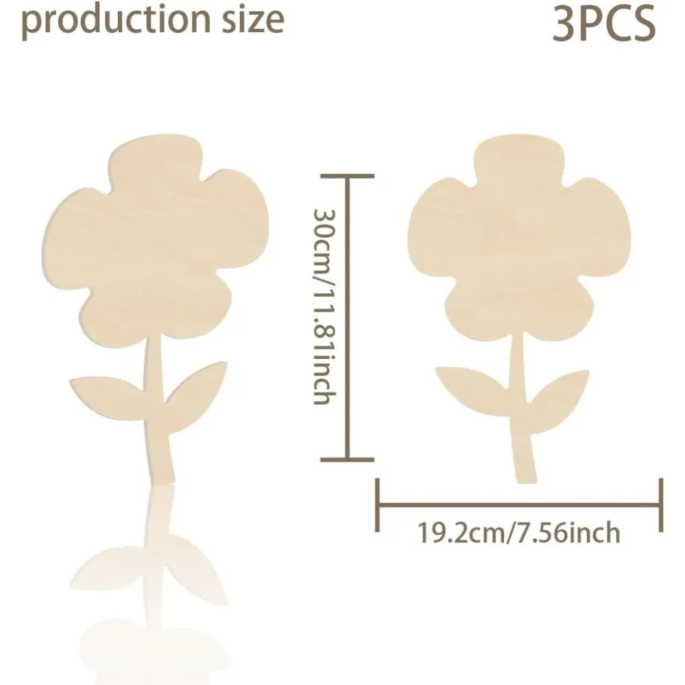 3Pcs Flower Wooden Cutouts Unfinished Wooden Plant Cutouts Wooden Pieces for DIY Wall Hangings Home Decor Wooden Signs