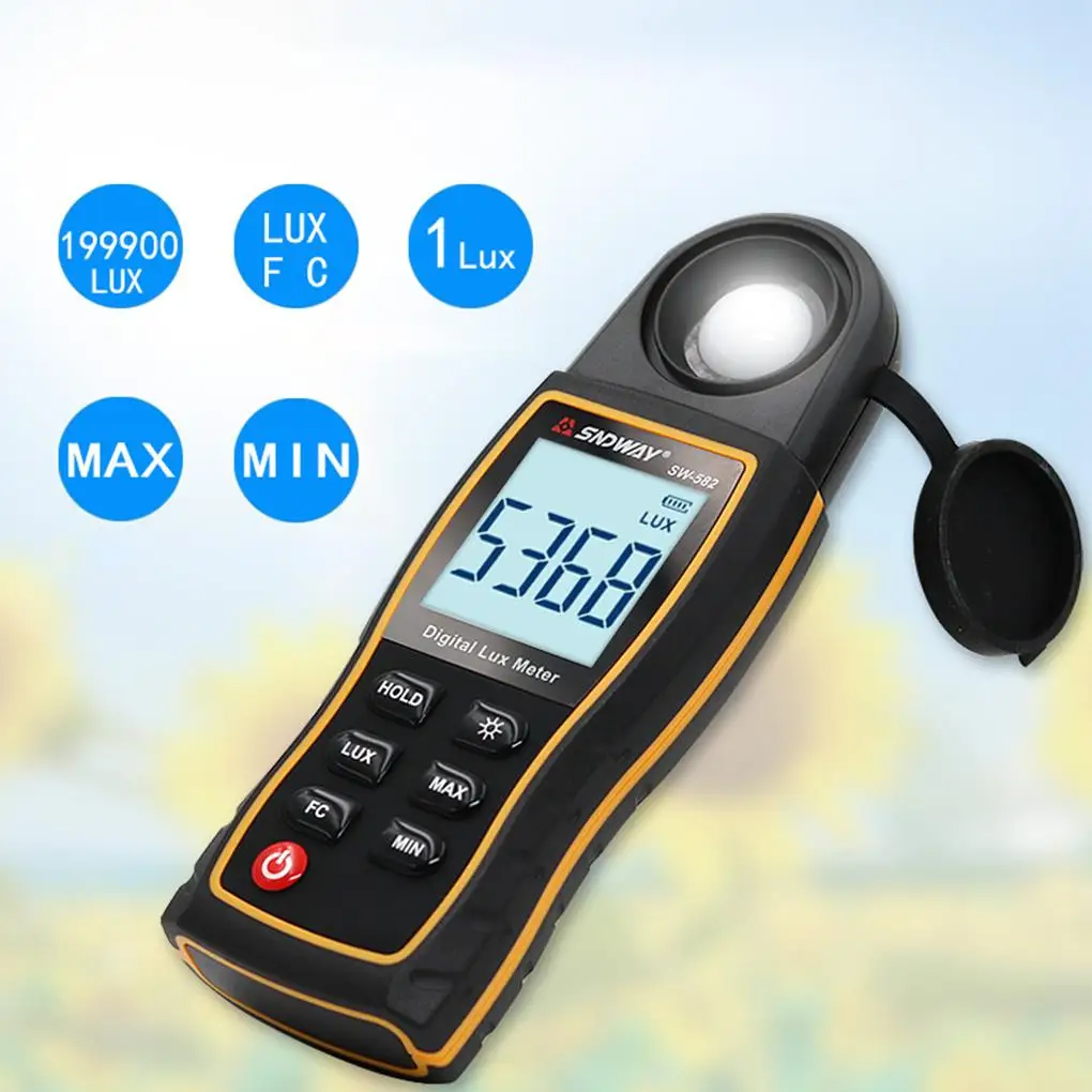 SW582 Meter Handheld Lux Tester Light Meter Digital Illuminance LCD 0-199999 Lux/Fc Pocket Luxmeter Photometer Grow Plants