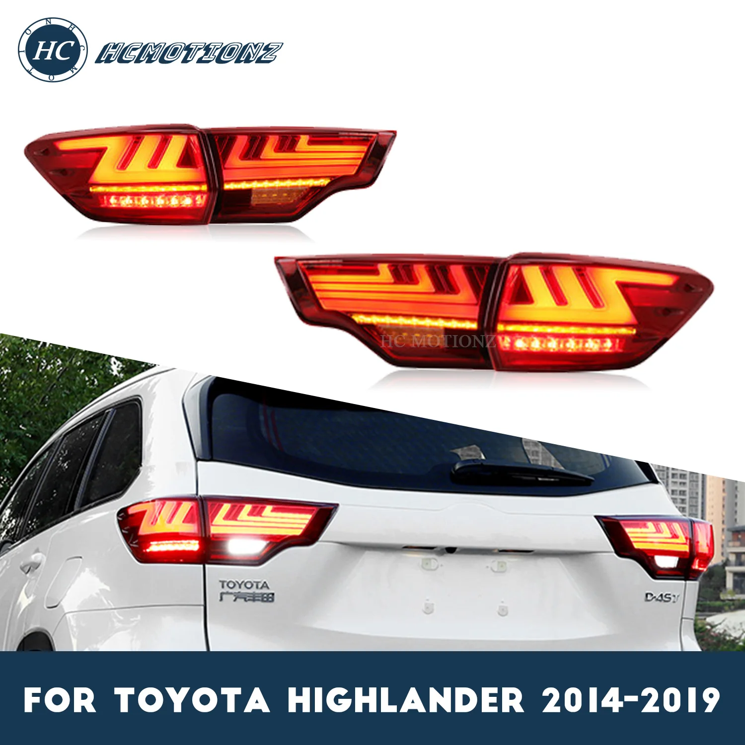 

HCMOTIONZ LED Tail Lights Assembly for 2014-2019 Toyota Highlander Start UP Animation DRL Car Styling Rear Back Lamp Accessories