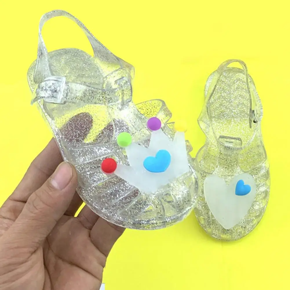 New Child Sandal Cute Girl Boy Beach Cave Shoe Transparent Glitter Jelly Crystal Kid Princes Shoe Breathable Roman Beach Sandal