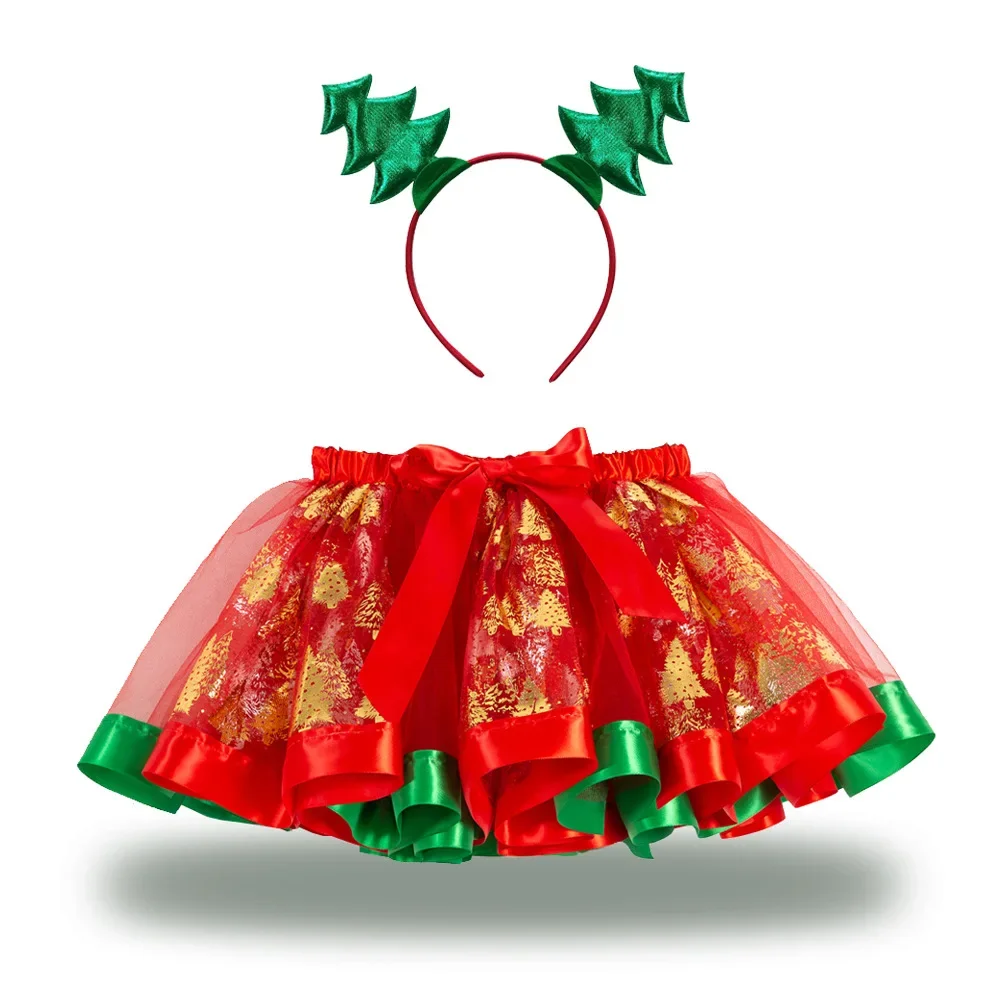 Kids Girl Christmas Skirts Children Xmas Red Green Tutu Skirt 2-8 Years Old Girl Clothes