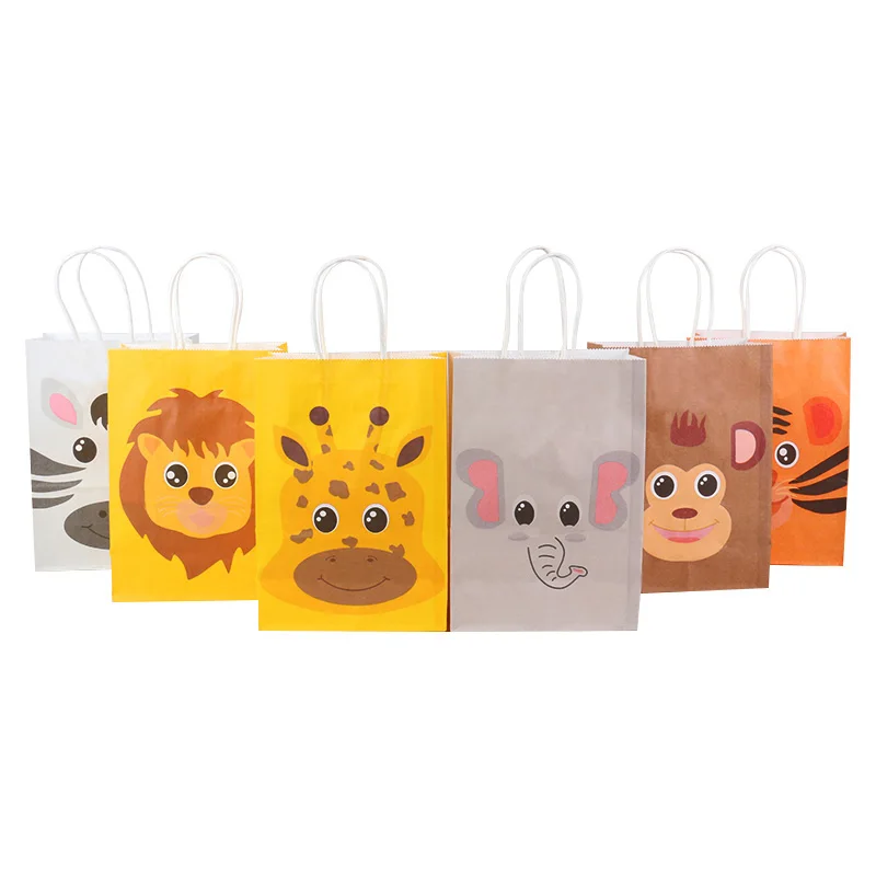 6pcs Jungle Safari Animal Zoo Happy Birthday Party Paper Candy Box Kids Gift Cookies Packaging Bags Baby Shower Decor Supplies images - 6