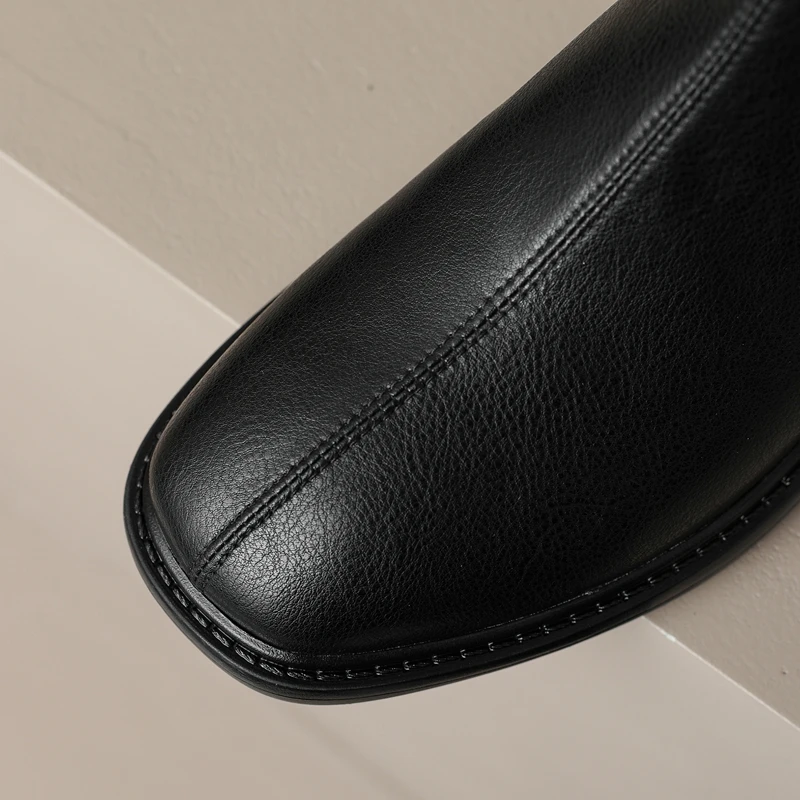 Women's new autumn and winter square toe retro leather cowhide mid heel thick heel zipper plus size Chelsea calf boots