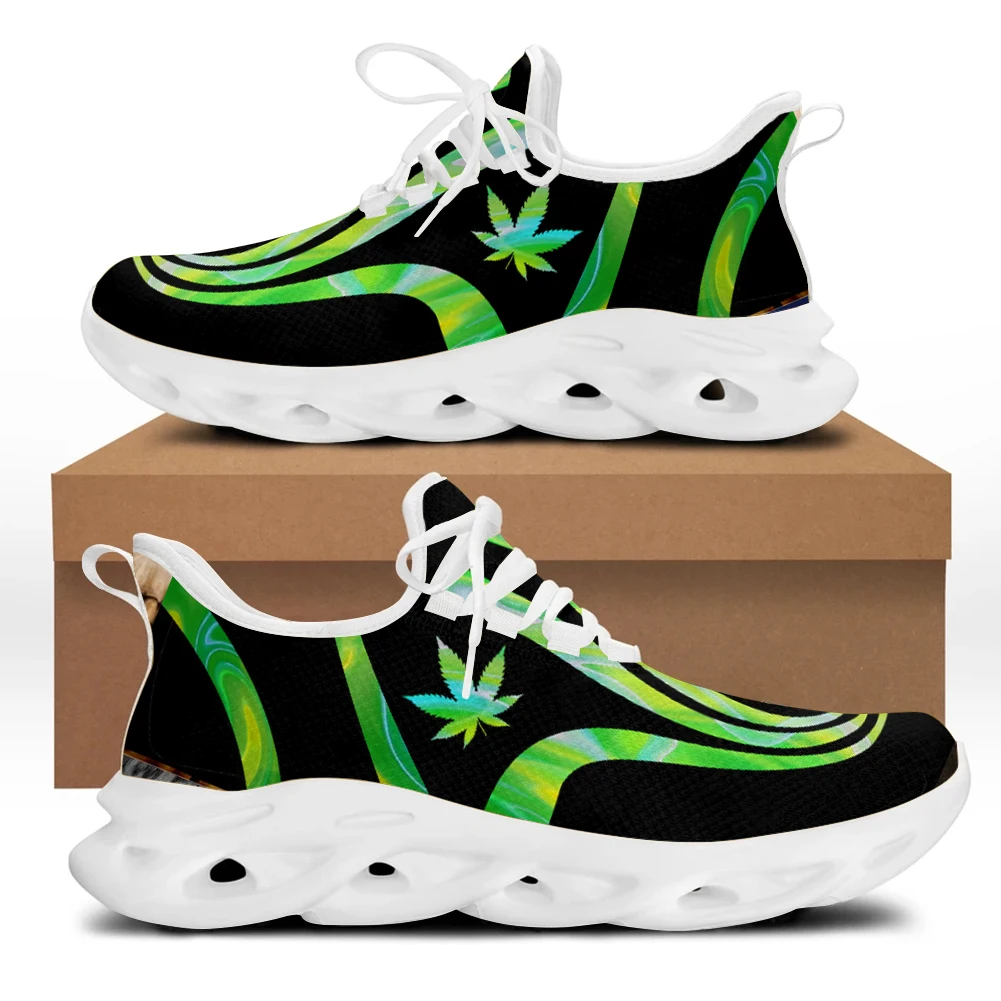 Belidome Green Leaf Design Women's Running Shoes Walking Trainers Sneaker Athletic Gym Fitness Sport Tennis Shoes Zapatos Mujer