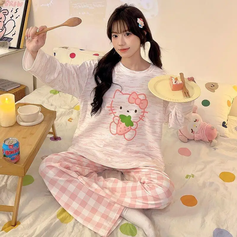 Sanrio Suitable for Outdoor Wear Long Sleeved Cartoon Japanese 2025 New Style Hello Kitty Summer Home Suit Set Pants Sets Pant