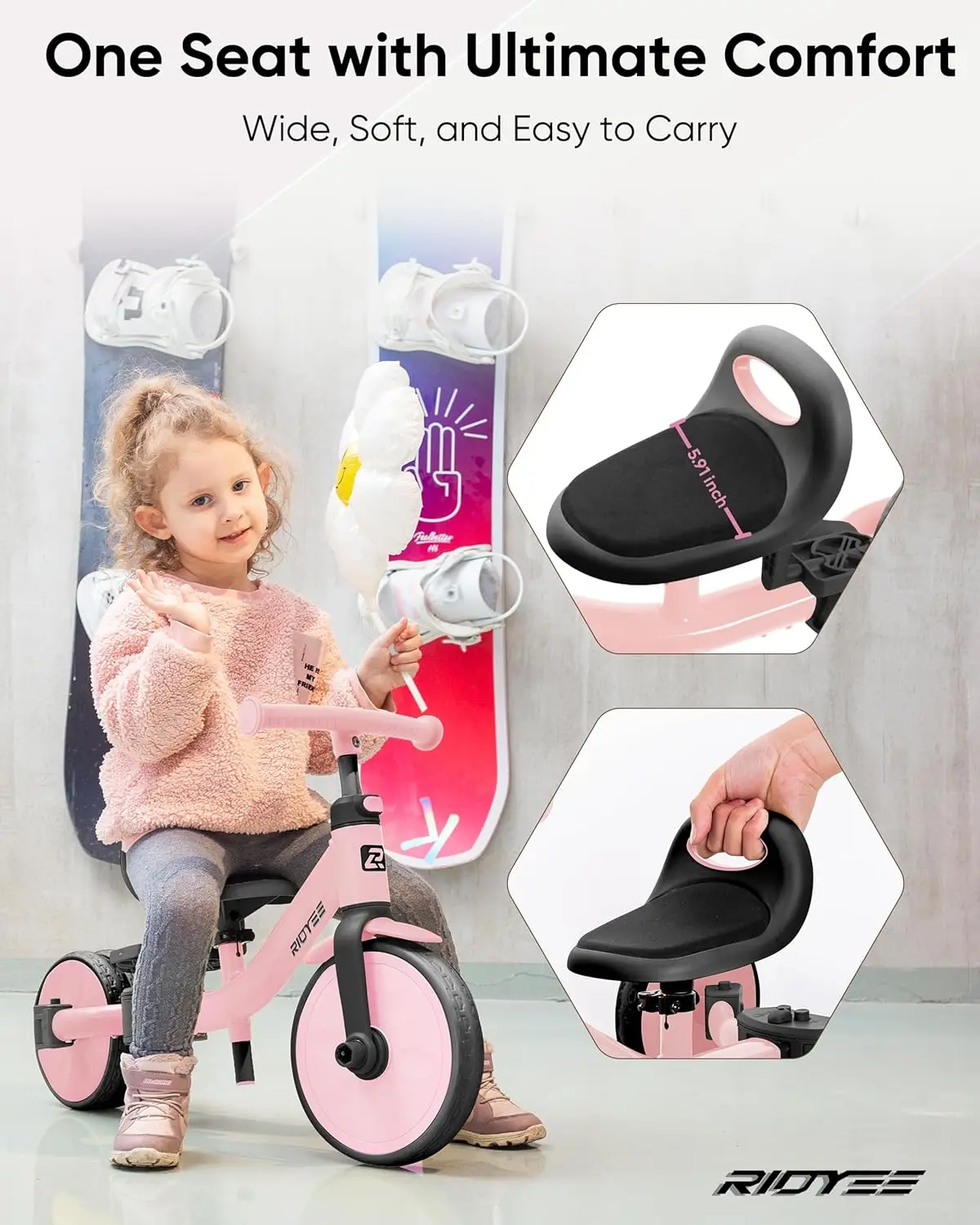 Tricycle pour tout-petits, 4 en 1, 18 mois à 3 ans, interrupteur de mode sans outil, tricycle pour tout-petits de 1.5 à 3 ans, recommandé en un clic