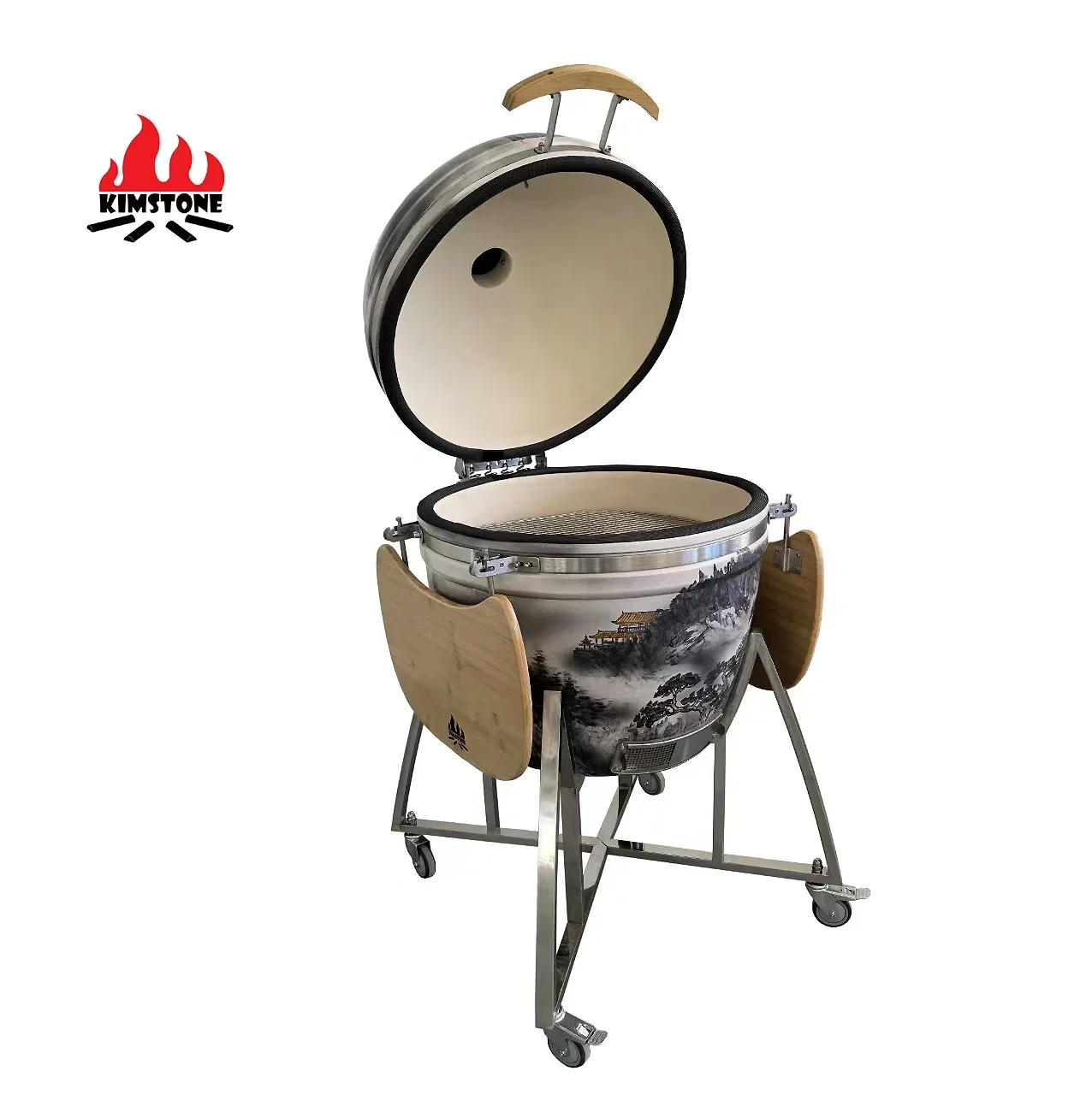 New Style 26 Inch Large Hand-Painted Landscape Kamado Ceramic Grill BBQ Charcoal Outdoor Grill For Camping