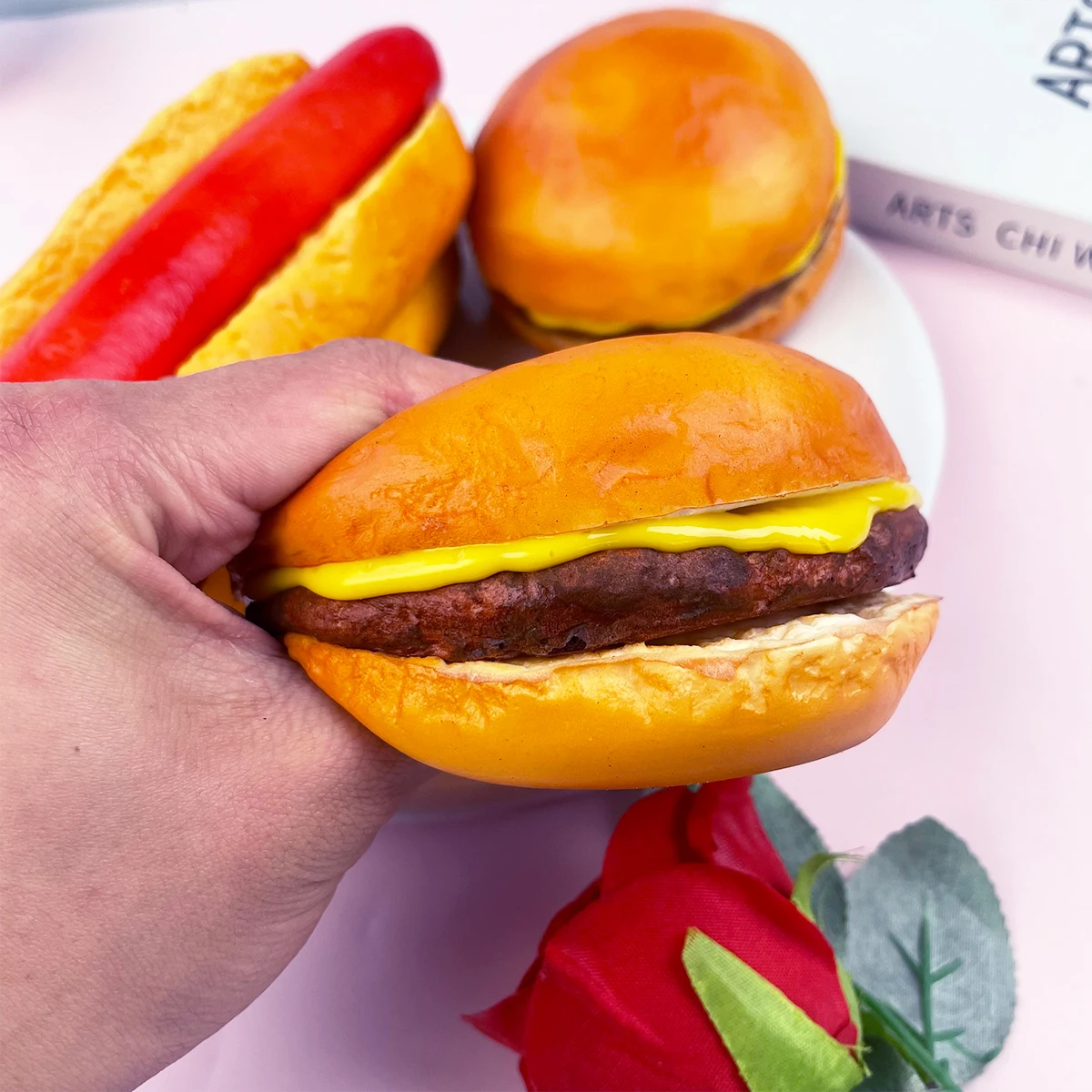 1Pc Soft Squishy Fake Burger or Hot Dog Model Slow Rebound Realistic Fast Food Photography Props Pretend Play Toy