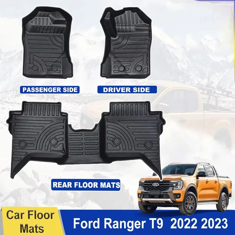 

Автомобильные коврики для Ford Ranger Next Gen T9 2022 2023 2024, черные, 3D TPE, для двойной кабины, аксессуары для салона автомобиля 4X4