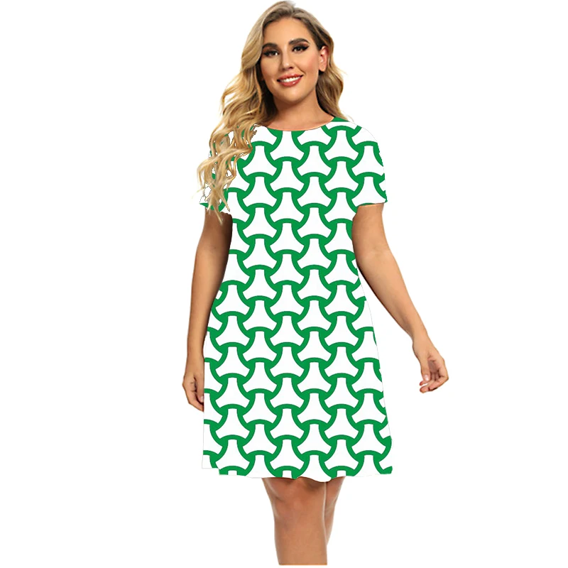 Geometry Pattern 3D Print Dresses For Summer 2023 Fashion Street Short Sleeve Loose Mini Dress Plus Size Women Clothing 5XL 6XL