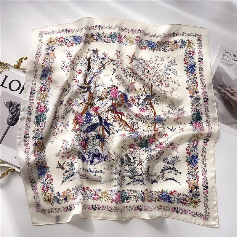 

Floral Print Square Scarf for Women Satin Fashion Wraps Neckerchief Female Hair Bands Headband Bandana