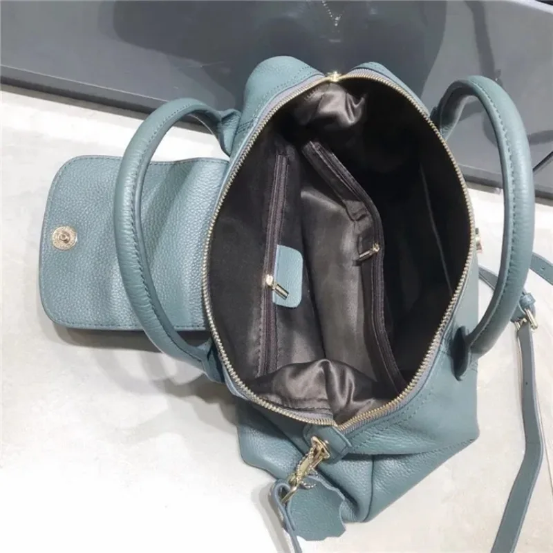 Simple Women Bucket Shoulder Bags New Solid Color Handbags Retro Large Capacity Tote Bags Large Capacity Real Leather Bags 2024