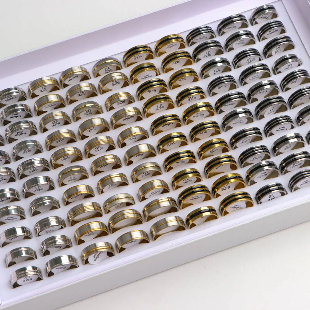 20Pieces/Lot Fashion Simple Men Women Stainless Steel Ring Mixed Style Daily Party Jewelry Gifts Randomly Shipped