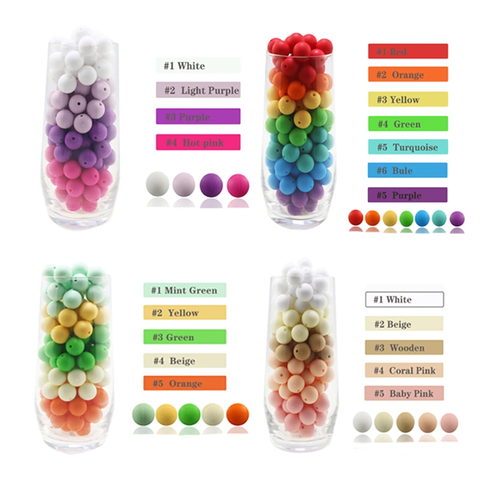 

Mix Colors 100pcs 10mm Teether Beads Silicone Bulk Food Grade BPA Sofe Rainbow Baby Chew Teething DIY Jewelry Making