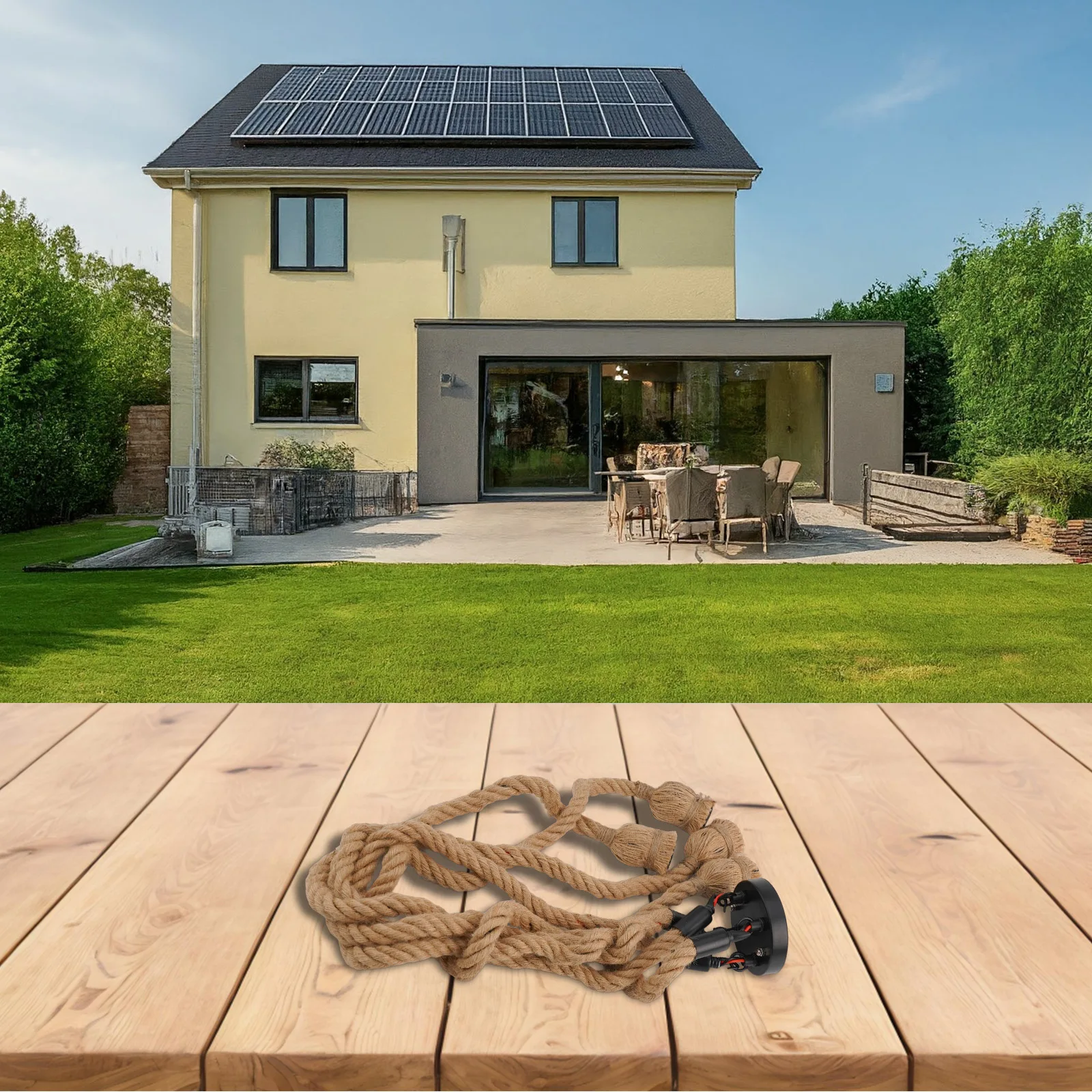 الرجعية ضوء قلادة ضوء 4 أضواء قلادة ضوء المناسب E27 مصباح حامل الأرض الأصفر حبل القنب IP20 العملي #6