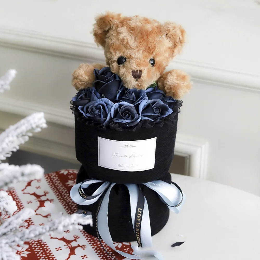 

Plush Animal Little Bear Doll Bouquet Stuffed Rose Graduation Bouquet Cartoon Animal Kawaii Simulated Rose Bouquet