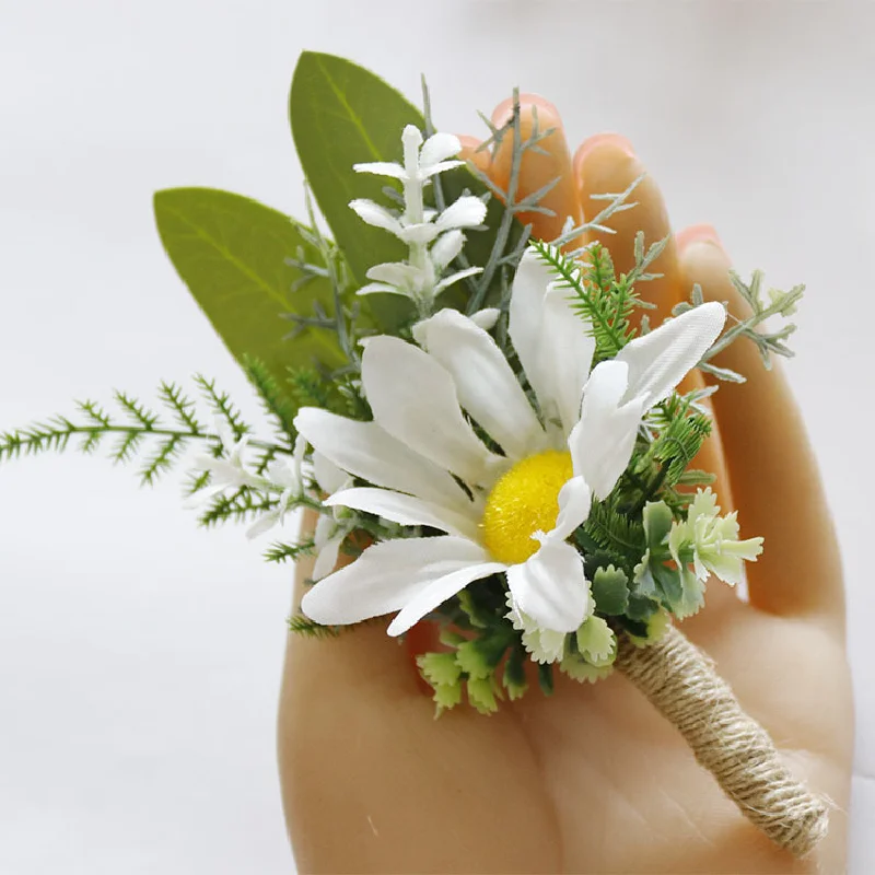 Simulado Daisy Boutonniere e pulso Corsag, Casamento Flower Art, Celebração De Negócios, Abrindo Os Convidados, 253