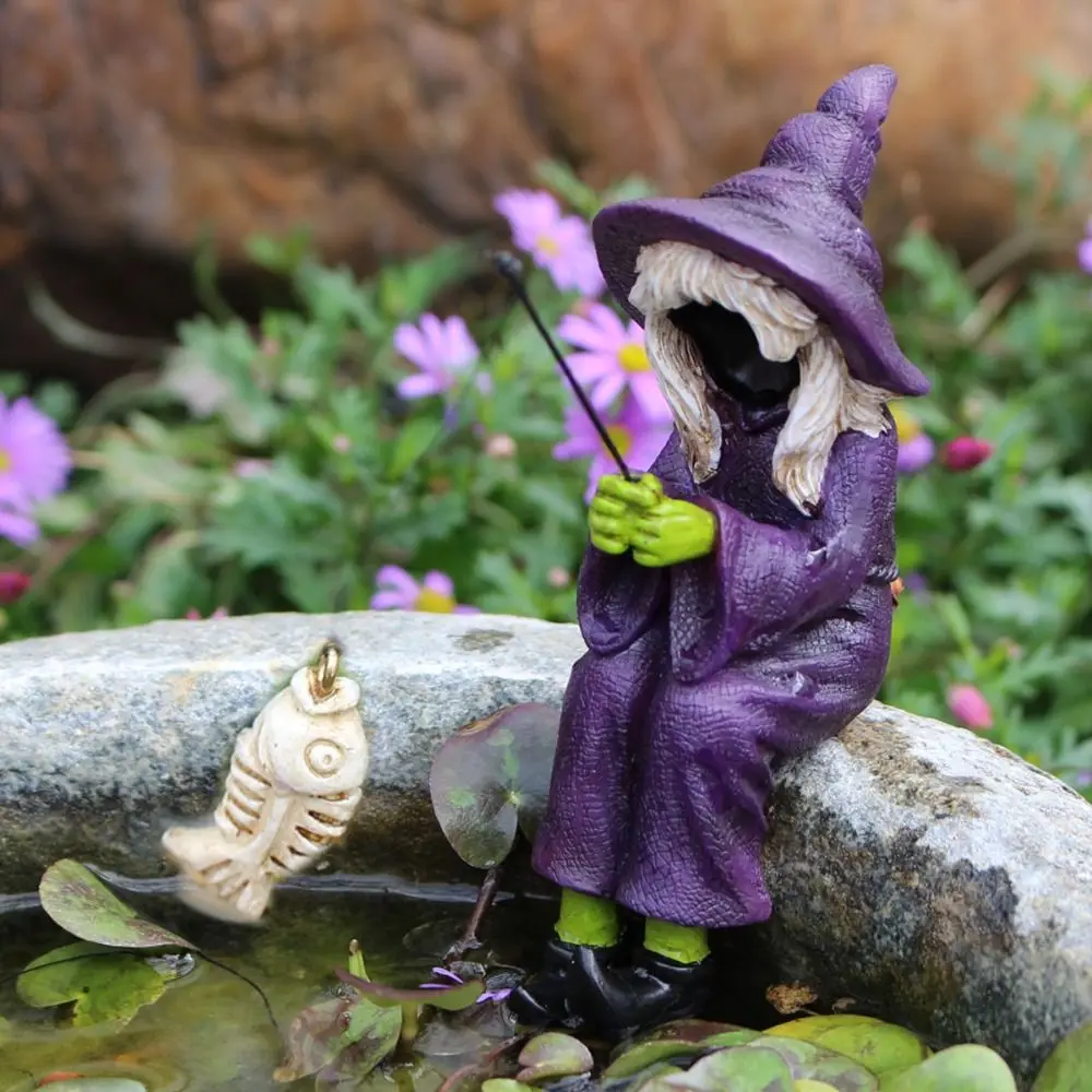 Gift Creative Fishing Witch Figurine Unique Resin Faceless Sitting Witch Ornament Faceless Witch Statue