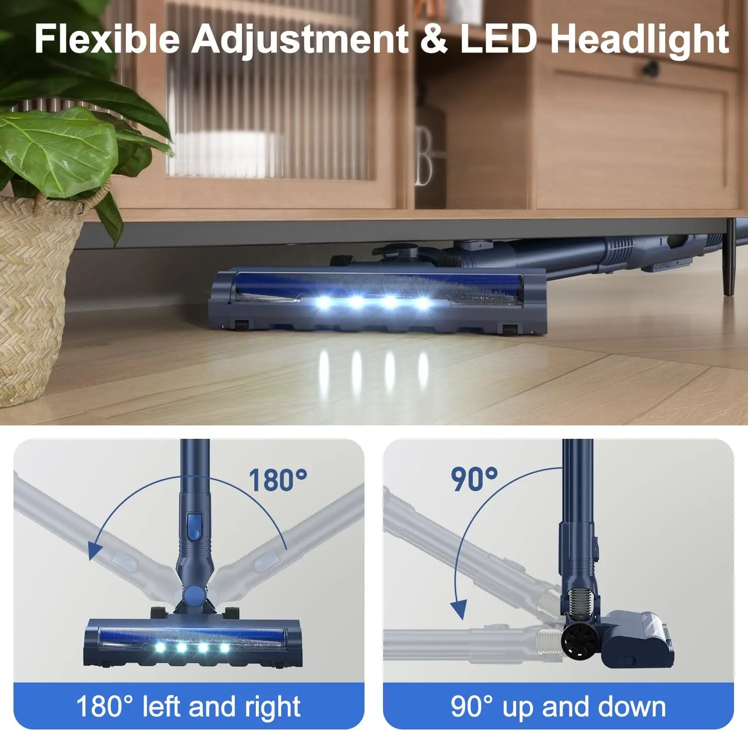 Cordless Vacuum Cleaner, Lightweight Stick Vacuum Cleaner, 6 In 1, Self-Standing With Powerful Suction, 180° Bendable Wand Recha