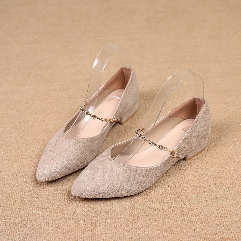 Frühling Herbst Damen Wildleder Spitze Mary Jane Flache Schuhe Kristallketten-Riemen Rutschfeste Lässige Bequeme Schuhe – Detail 9