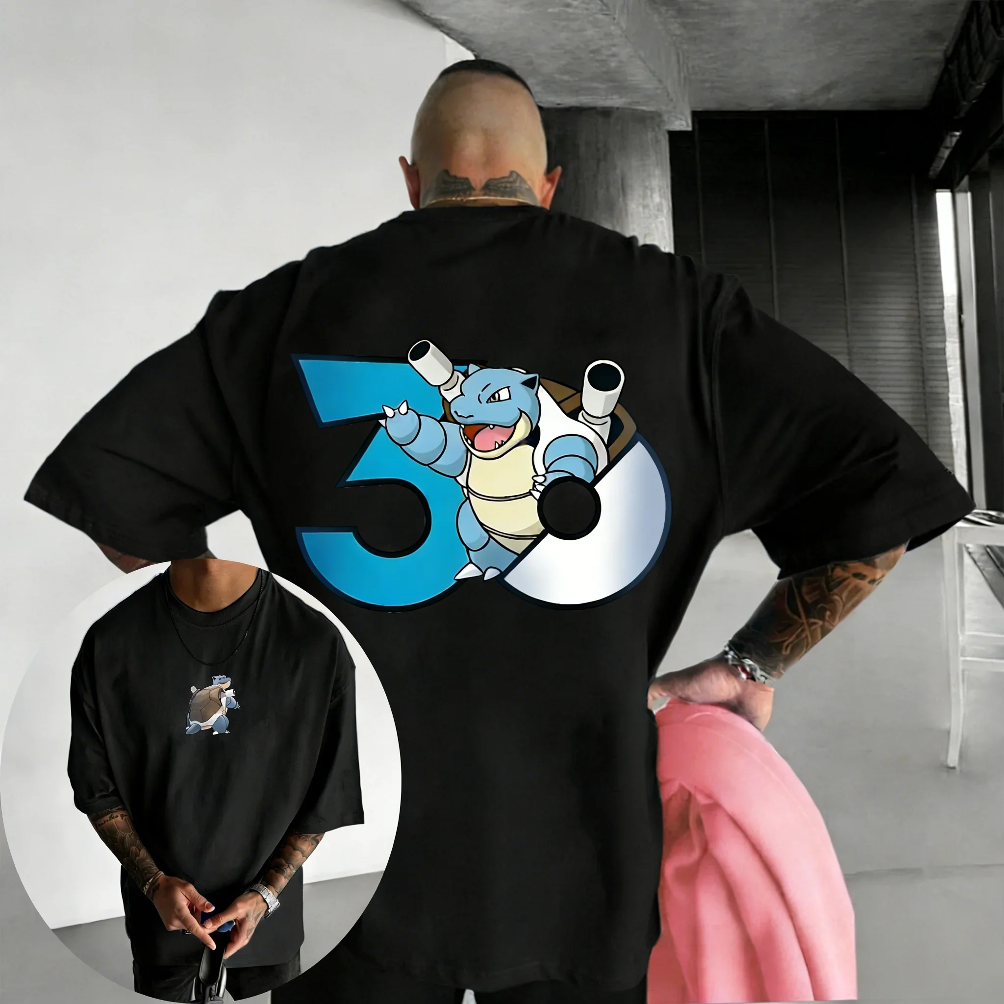 2026 30th Anniversary Blastoise Printed Cotton T-shirt Summer New Men's and Women's Loose Casual Hip Hop Trendy Short Sleeve Top
