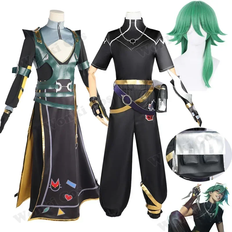 

Heartsteel Ezreal Cosplay Yone Alune Cosplay Costume Ezreal Wig Green Hair Party Costumes LOL Men Carnival Outfits