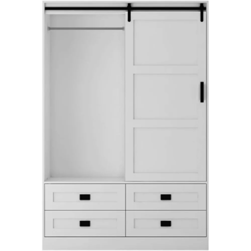 Wardrobe with Hanging Rod Clothing Storage Cabinet with Drawers Storage Armoire with Open Shelves for Bedroom, Clothes Organizer