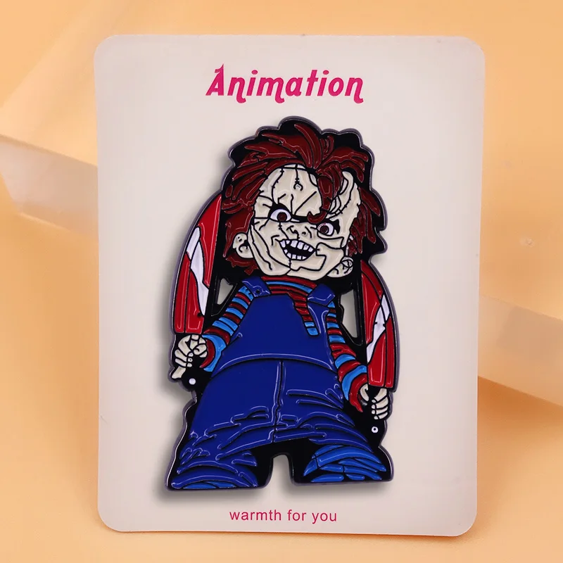 1988 Horror Movie Child\'s Play Creepy Chucky Enamel Pin Evil Doll Brooch Killer Bride Villain Badge Spooky Halloween Decor