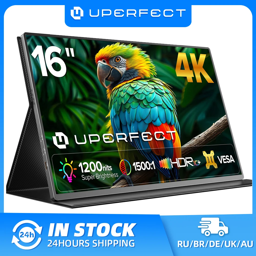 Monitor portátil UPERFECT 4K de 16", 3840x2400 IPS, 1500:1, 1200 nits, USB-C, HDMI, para juegos de computadora con altavoces, pantalla de viaje con protección ocular para PC, teléfono, PS5/4, Xbox Switch